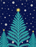 Teal Christmas Tree Starry Night Rug