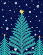 Teal Christmas Tree Starry Night Rug