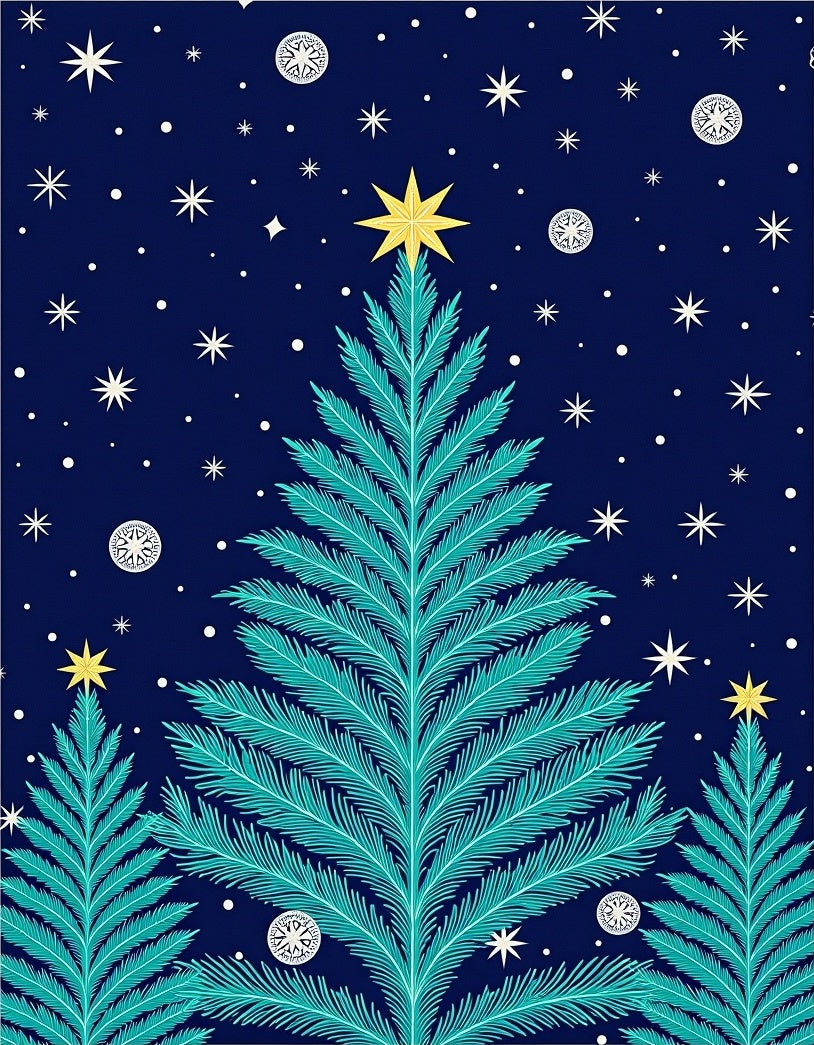 Teal Christmas Tree Starry Night Rug