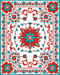 Red Turquoise Floral Medallion Border Rug