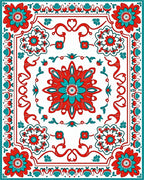 Red Turquoise Floral Medallion Border Rug