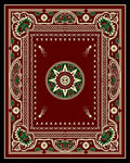 Rich Crimson Green Geometric Medallion Rug