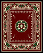 Rich Crimson Green Geometric Medallion Rug