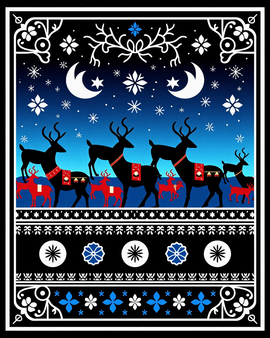Midnight Blue Deer Moon Stars Rug