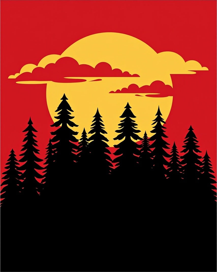 Crimson Forest Sunset Silhouette Rug