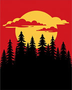 Crimson Forest Sunset Silhouette Rug