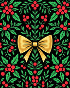 Golden Bow Red Holly Garland Rug