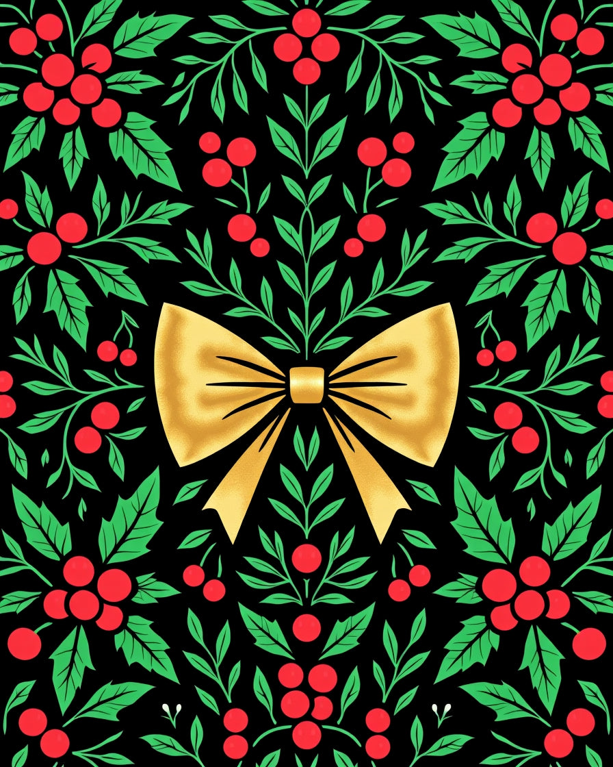 Golden Bow Red Holly Garland Rug