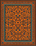 Vibrant Orange Teal Medallion Border Rug