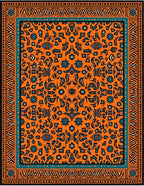 Vibrant Orange Teal Medallion Border Rug