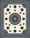 Cream and Navy Sunburst Medallion Rug