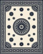 Cream and Navy Sunburst Medallion Rug