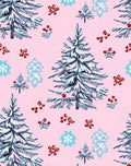 Pink Snowy Evergreen Winter Whimsy Rug