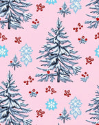 Pink Snowy Evergreen Winter Whimsy Rug