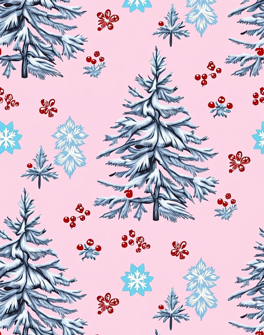 Pink Snowy Evergreen Winter Whimsy Rug