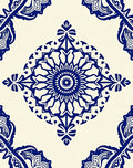 Ornate Blue Mandala Medallion Tile Rug