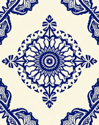 Ornate Blue Mandala Medallion Tile Rug