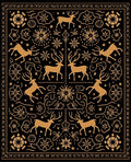 Golden Reindeer Floral Black Rug