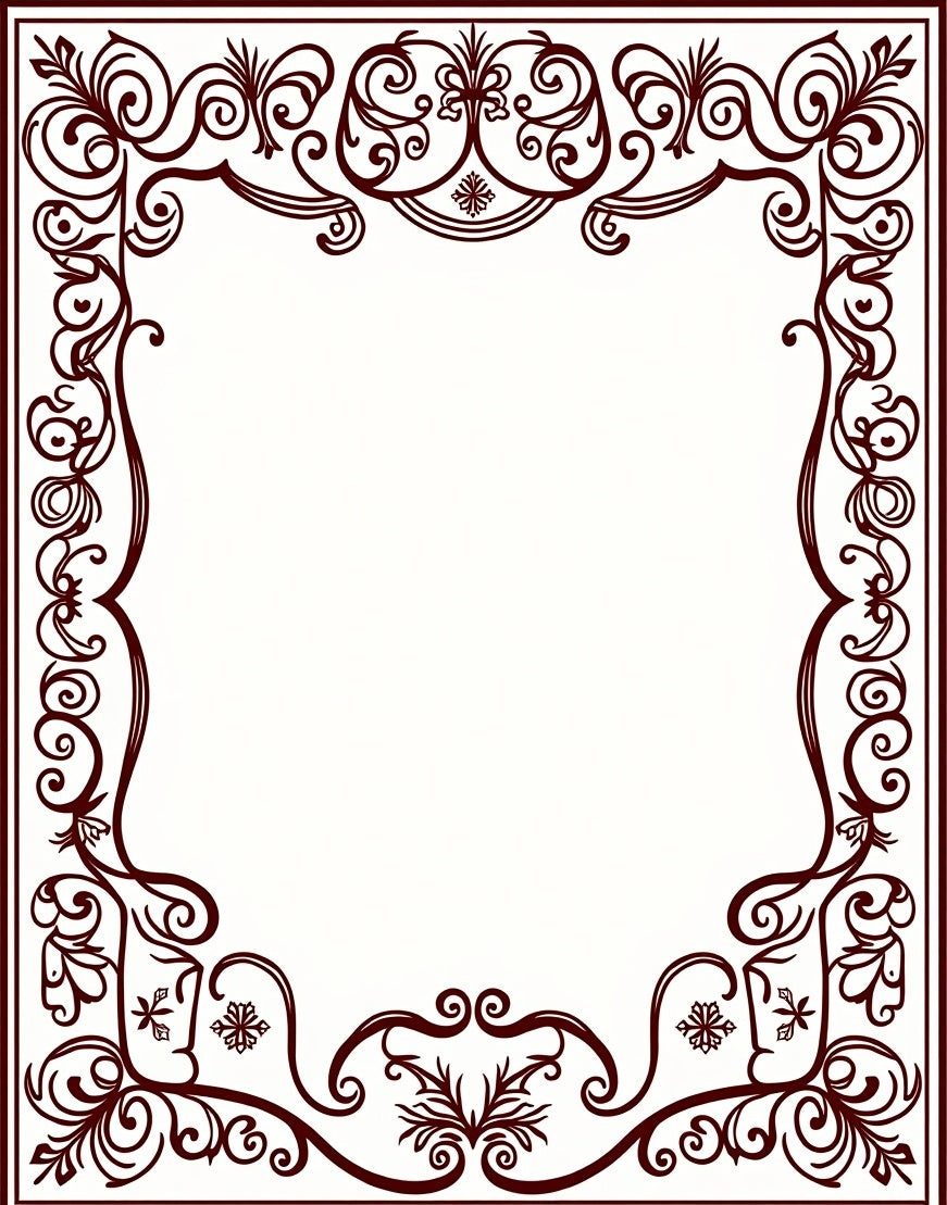 Deep Burgundy Ornate Scroll Vine Frame Rug