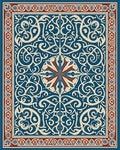 Classic Blue Red Floral Scroll Rug