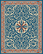 Classic Blue Red Floral Scroll Rug