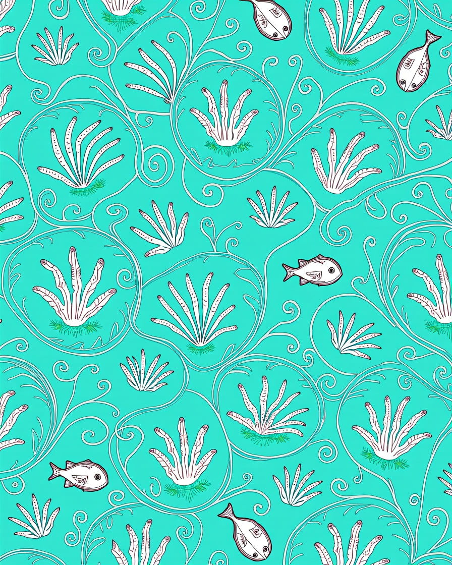 Teal Underwater Coral Fish Swirl Rug
