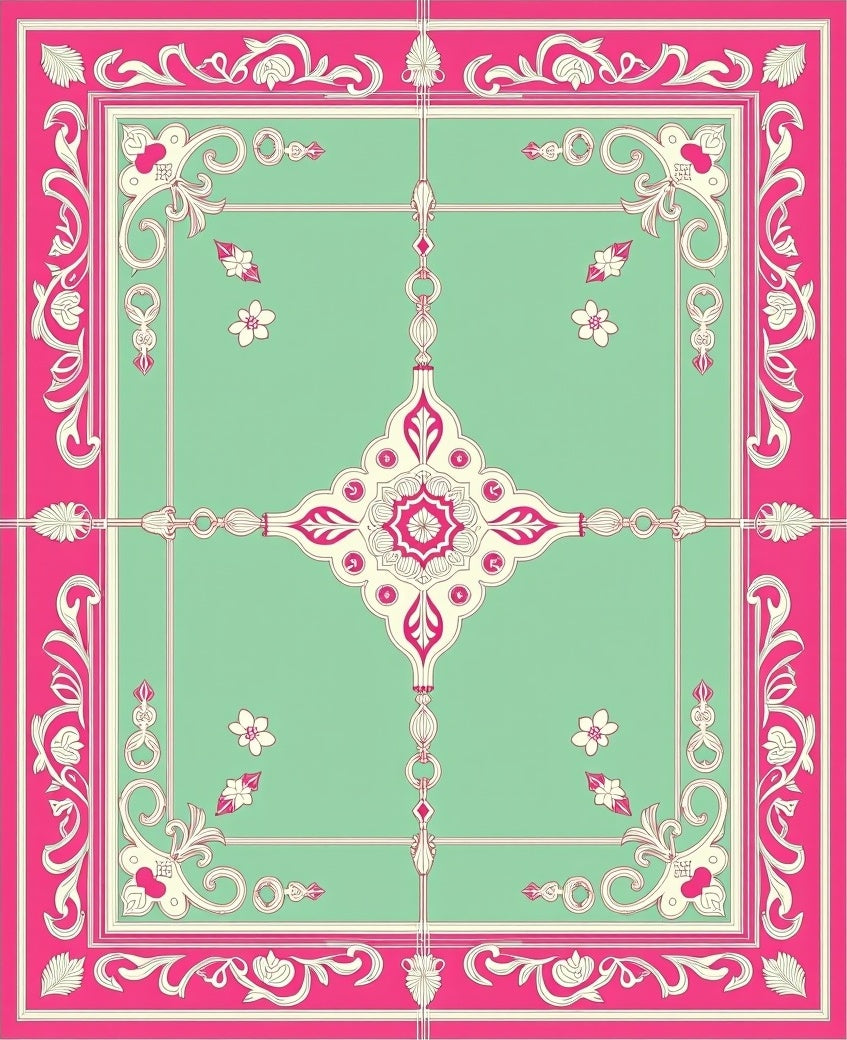 Vibrant Pink Mint Floral Medallion Rug