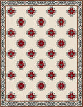 Cream Red Floral Medallion Border Rug