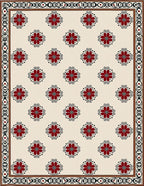 Cream Red Floral Medallion Border Rug