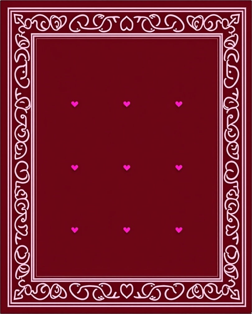 Deep Red Heart Border Rug