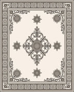 Ornate Black and Cream Scrollwork Medallion Rug