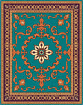 Teal Orange Floral Medallion Arabesque Rug
