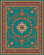 Teal Orange Floral Medallion Arabesque Rug