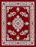 Crimson White Ornate Floral Medallion Rug
