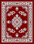 Crimson White Ornate Floral Medallion Rug