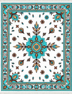 Aqua and Gold Floral Medallion Rug