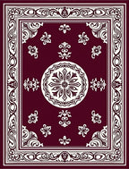 Crimson Bloom Scrollwork Frame Rug