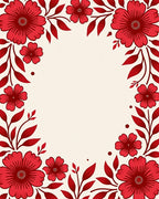 Bold Crimson Floral Branch Border Rug