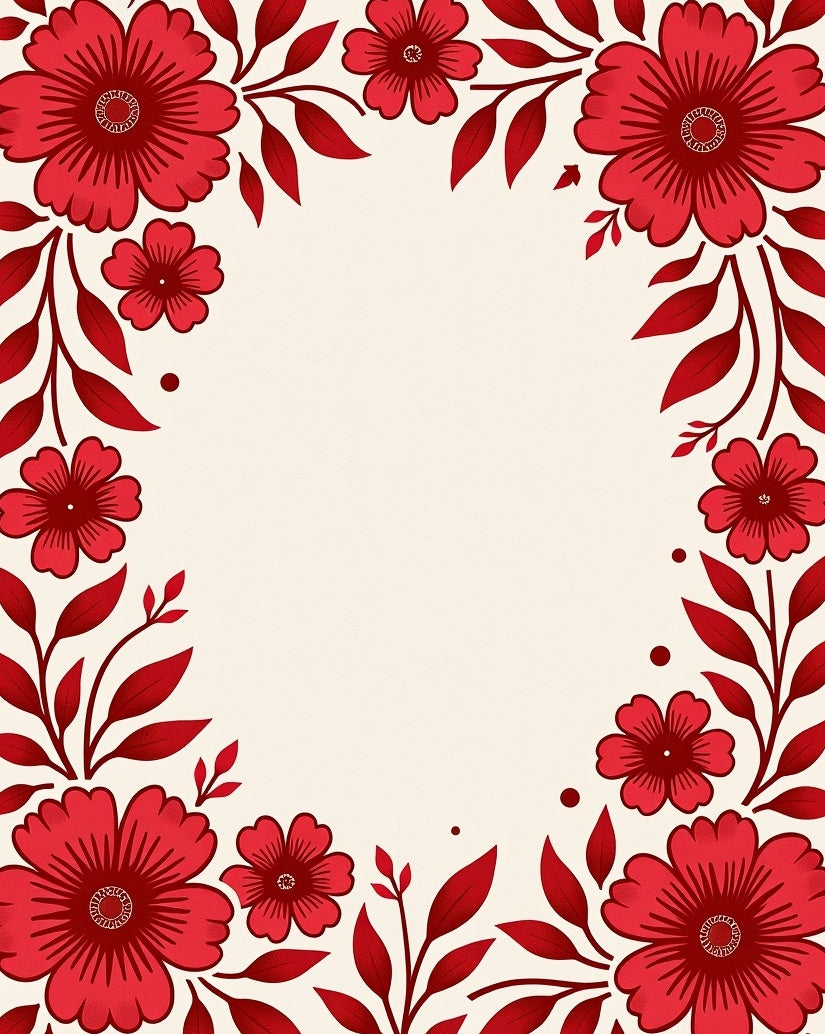 Bold Crimson Floral Branch Border Rug