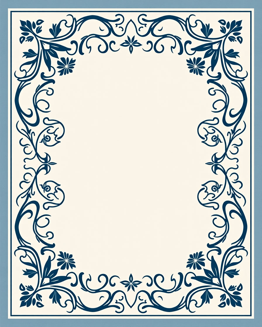 Deep Blue Vintage Floral Scroll Rug