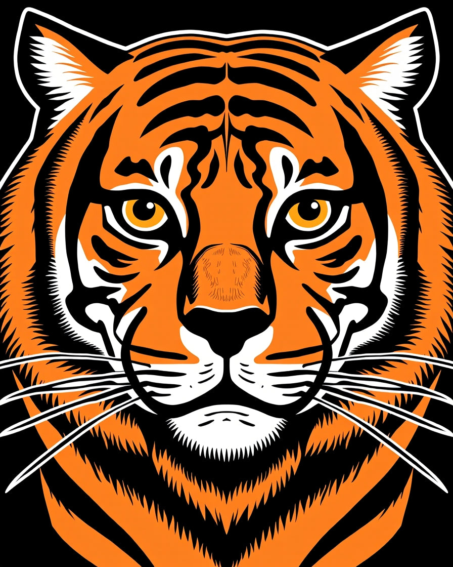 Bold Orange Black Tiger Face Rug