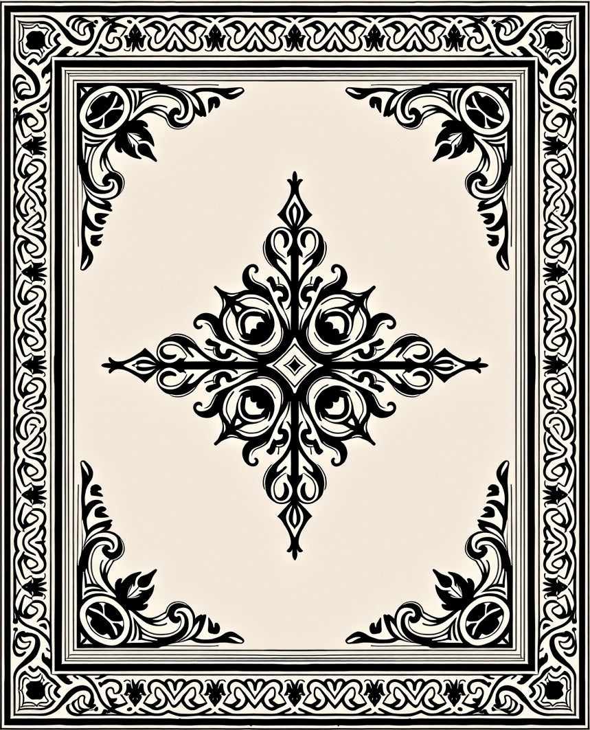 Classic Black Ivory Ornamental Medallion Rug