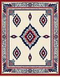 Cream Red Blue Geometric Medallion Rug