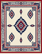 Cream Red Blue Geometric Medallion Rug