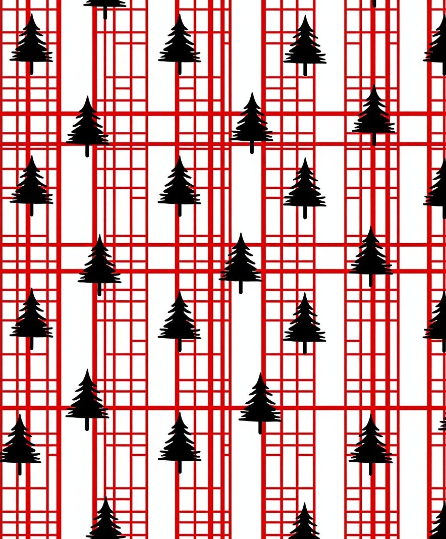 Red White Plaid Pine Trees Rug