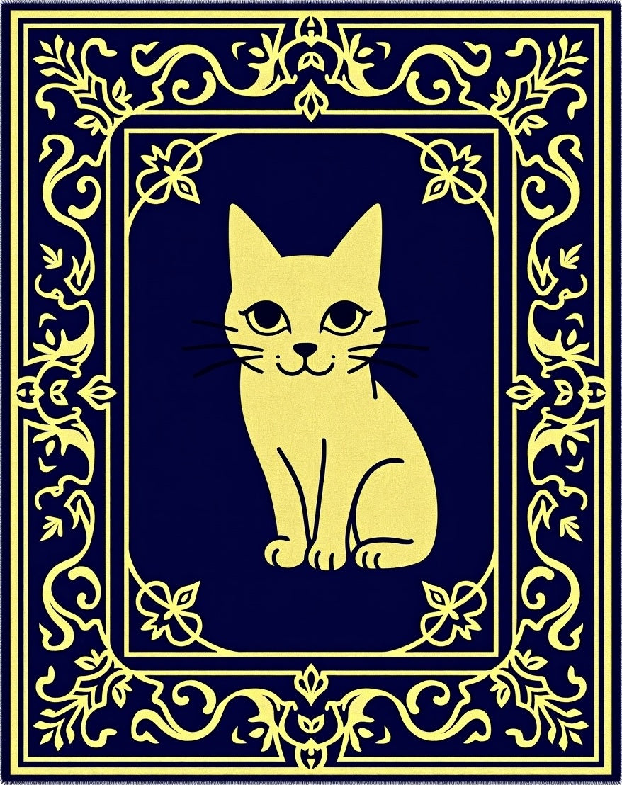 Yellow Cat Ornate Border Rug