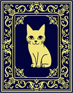 Yellow Cat Ornate Border Rug