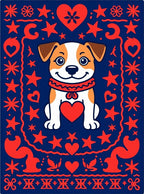 Cute Dog Hearts Stars Blue Rug