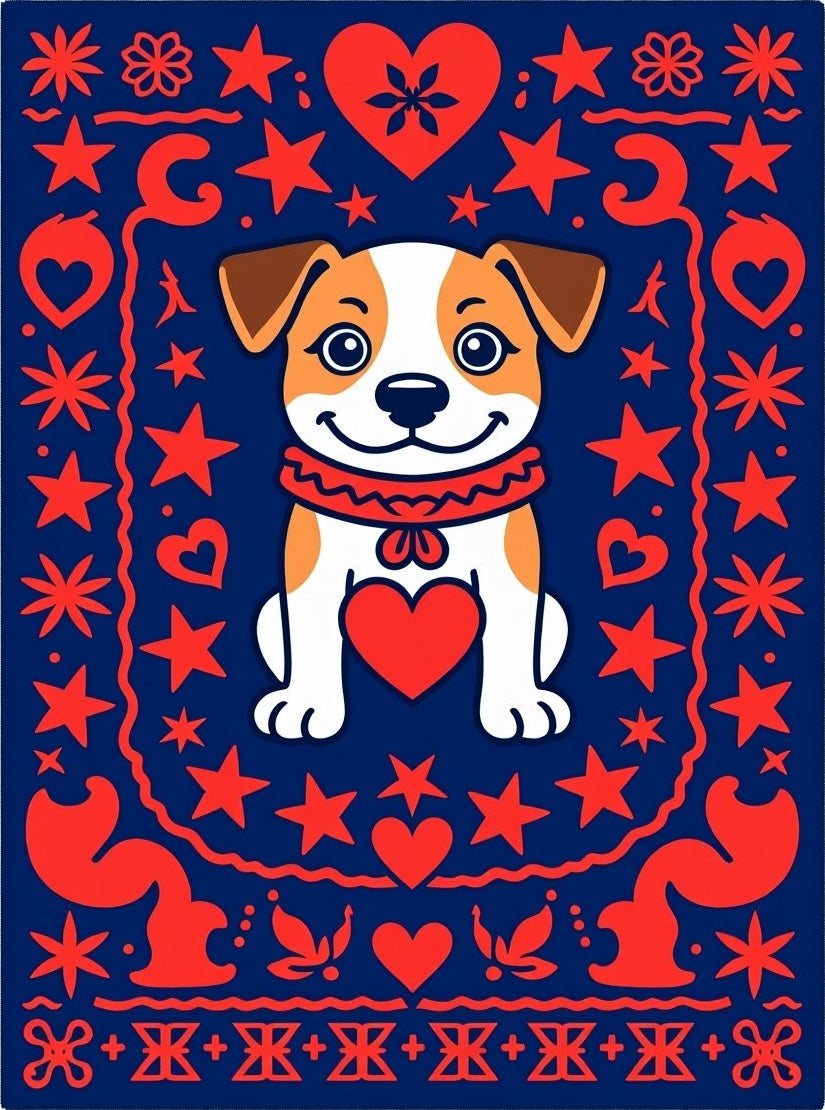 Cute Dog Hearts Stars Blue Rug