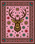 Pink Deer Stag Starburst Folk Art Rug